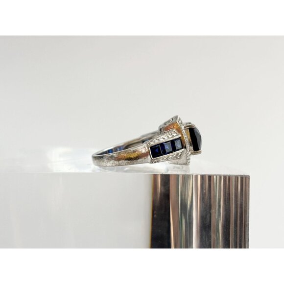 Blue Sapphire Cushion Cut Faceted 925 Sterling Silver Vintage Ring - sz 7 - Picture 3 of 12